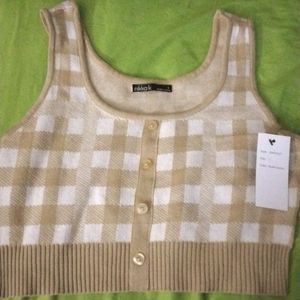 Plaid tan and white crop top